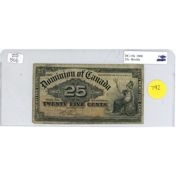 Dominion of Canada DC-15b 1900 25c Boville   Shinplaster