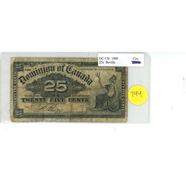 Dominion of Canada DC-15b 1900 25c Boville PM-5316  Shinplaster