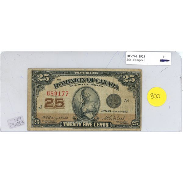 Dominion of Canada DC-24d 1923 25c Campbell PM-5345 Shinplaster