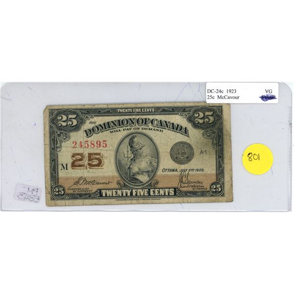Dominion of Canada Dc-24c 1923 25c McCavour Pm-5343  Shinplaster