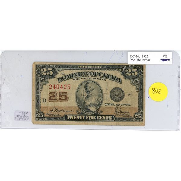 Dominion of Canada Dc-24c 1923 25c McCavour Pm-5343    Shinplaster