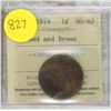 Image 1 : Canadian 1 Cent Coin 1919 MS-62 Red and Brown ICCS Graded