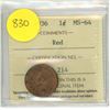 Image 1 : Canadian 1 Cent Coin 1936 MS-64 Red ICCS Graded