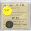 Image 1 : Canadian 5 Cent Coin 1901 F-12 XTM 188 ICCS Graded