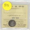 Image 1 : Canadian 5 Cent Coin 1911 VF-30 XT0 829 ICCS Graded