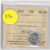 Image 1 : Canadian 10 Cent Coin 1957 MS-64 PH033 ICCS Graded