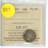 Image 1 : Canadian 10 Cent Coin 1957 PL-65 XJD 277 ICCS Graded