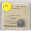 Image 1 : Canadian 10 Cent Coin 1965 PL-65 IC860 ICCS Graded