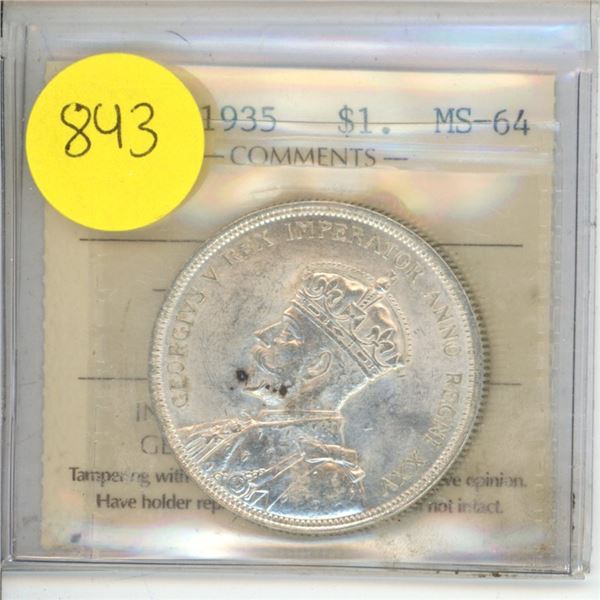 Canadian 1 Dollar Coin 1935 MS-64 FJ 679 ICCS Graded
