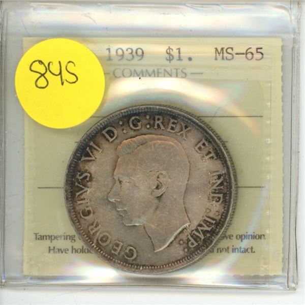 Canadian 1 Dollar Coin 1939 MS-65 XSD 373 ICCS Graded