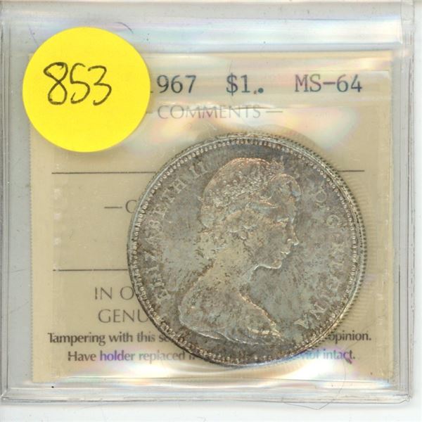 Canadian 1967 1 Dollar MS-64 XWF 424 ICCS