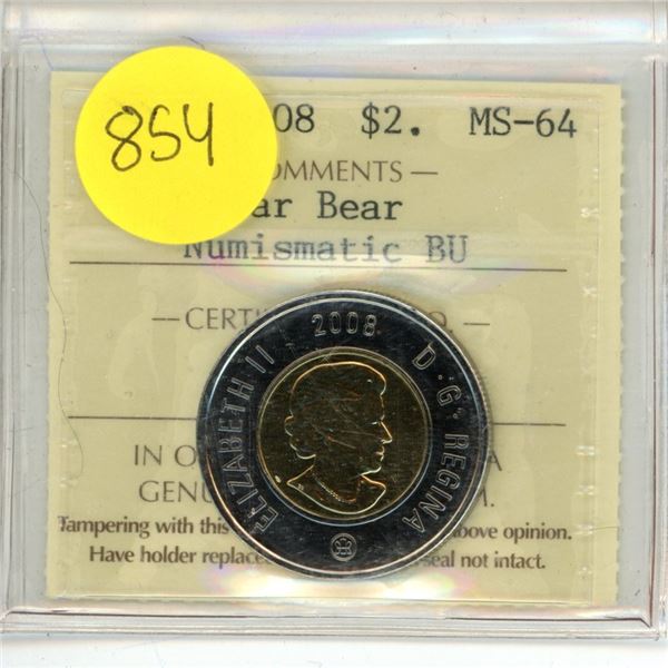 Canadian 2008 2 Dollar MS-64 Polar Bear Numismatic BU XMB 567