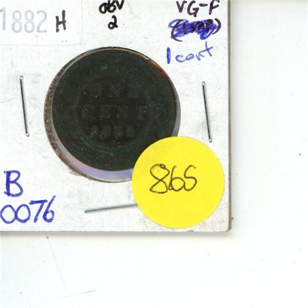 Canadian Large Cent 1882 VG-F B0076