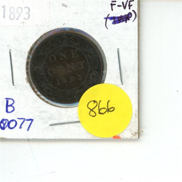 Canadian Large Cent F-VF B0077 1893