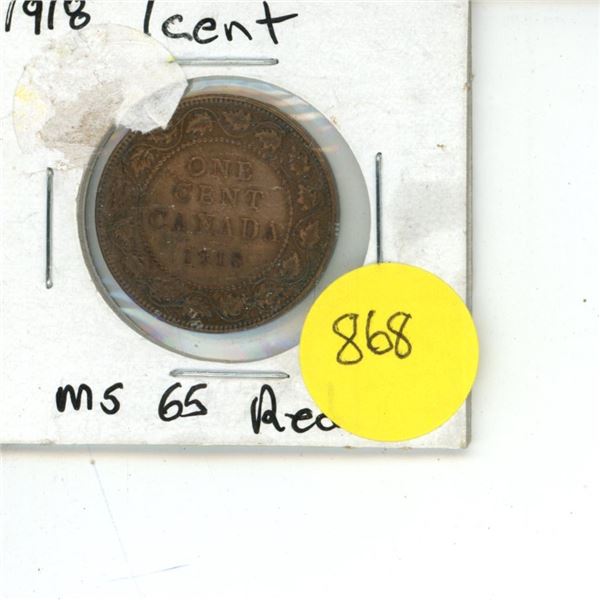 Canadian Large Cent 1918 Red MS-65