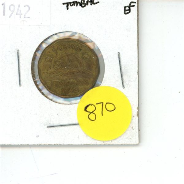 1942 Canadian 5 Cent Coin Tombac EF