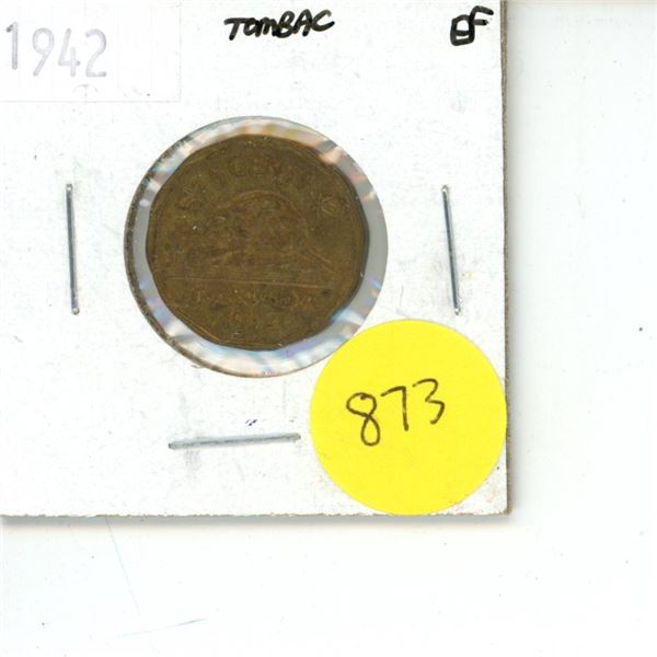 1942 Canadian 5 Cent Coin Tombac EF