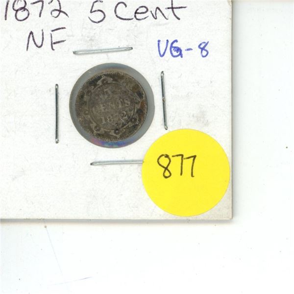 NFLD 5 Cent Coin 1872 VG-8
