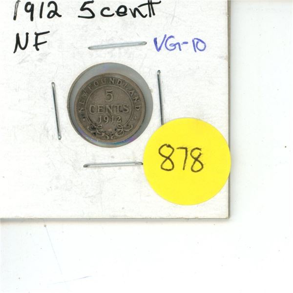 NFLD 5 Cent Coin 1912 VG-10