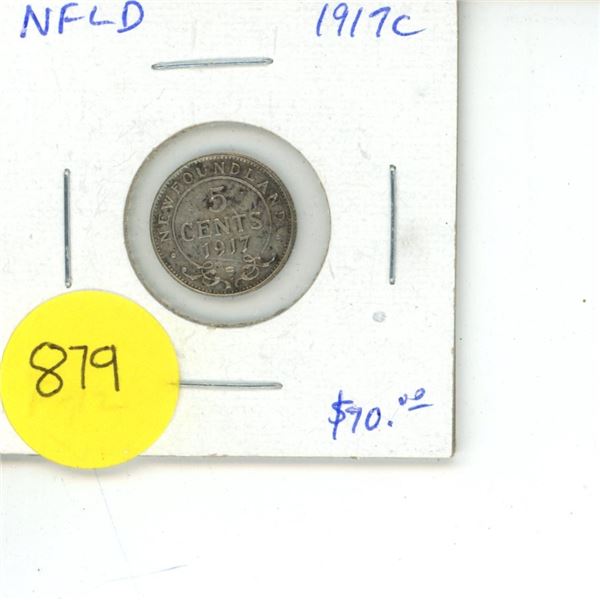 NFLD 5 Cent Coin 1917c F-12
