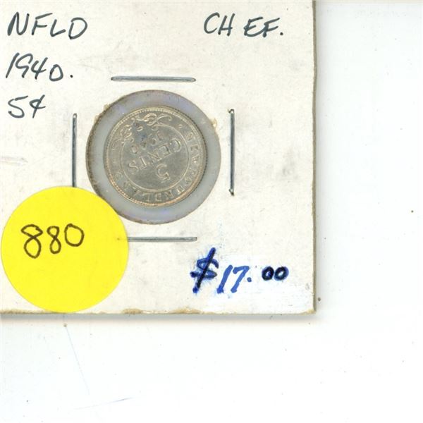 NFLD 5 Cent Coin 1940 CH EF