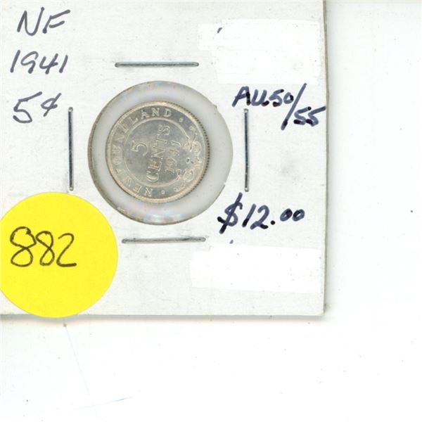 NFLD 5 Cent Coin 1941 AU 50/55