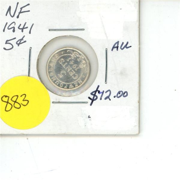 NFLD 5 Cent Coin AU 1941