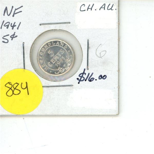 NFLD 5 Cent Coin AU RE-EUJR 1941