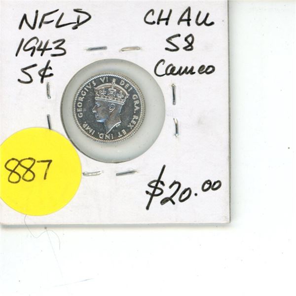 NFLD 5 Cent Coin 1943 CH.AU.58 Cameo