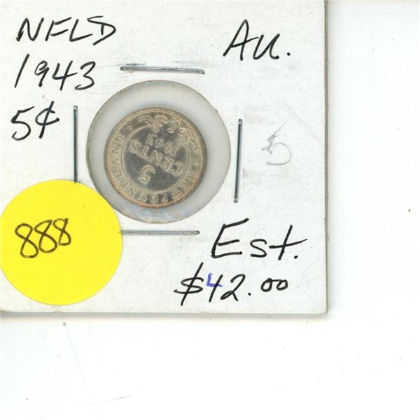 NFLD 5 Cent Coin 1943 AU.