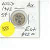 Image 1 : NFLD 5 Cent Coin 1943 AU.