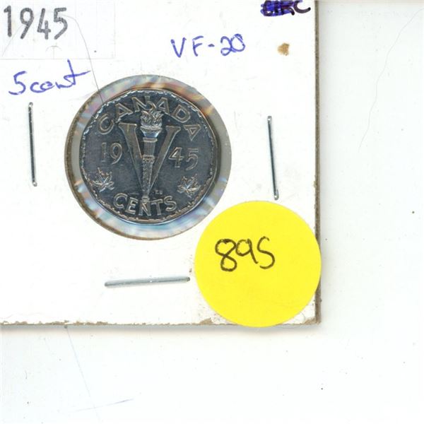 1945 Canadian Victory Nickel VF-20