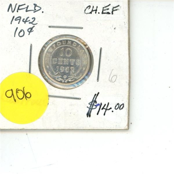 NFLD 10 Cent Coin CH.EF Lustrous 1942
