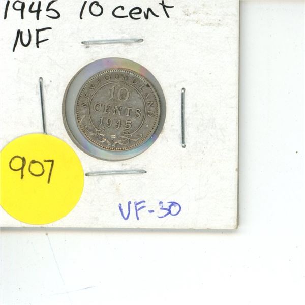 NFLD 10 Cent Coin VF-30 1945