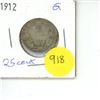 Image 1 : Canadian 25 Cent Coin 1912 G