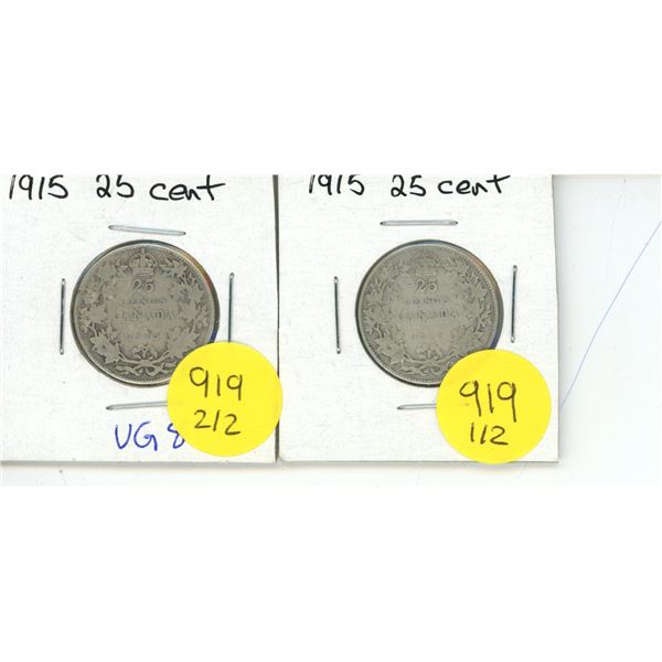 Canadian 25 Cent Coin 1915 (2) VG.8