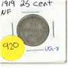 Image 1 : NFLD 25 Cent Coin VG. 8 1919