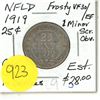 Image 1 : NFLD 25 Cent Coin Frosty VF-30/EF Gold Lustre in Devices