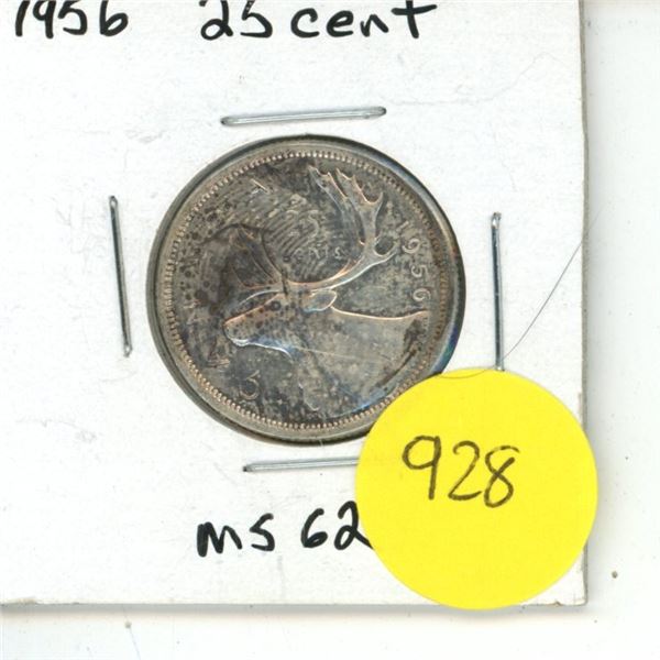 Canadian 25 Cent Coin 1956 MS-62