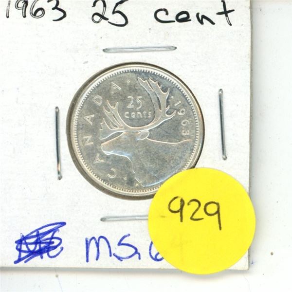 Canadian 25 Cent Coin 1963 MS-64