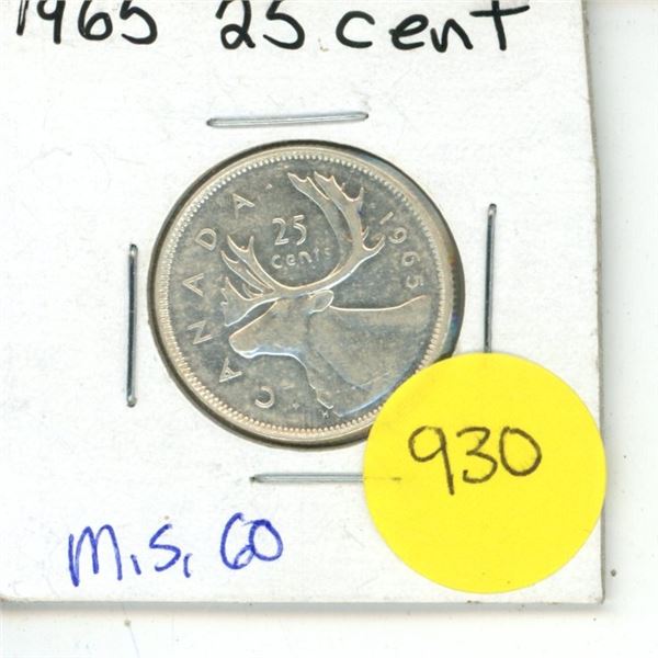 Canadian 25 Cent Coin 1965 MS-60