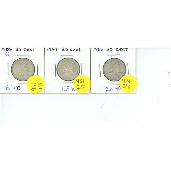 Canadian 25 Cent Coin1966 EF-40 (2) 1966 (1) 1964