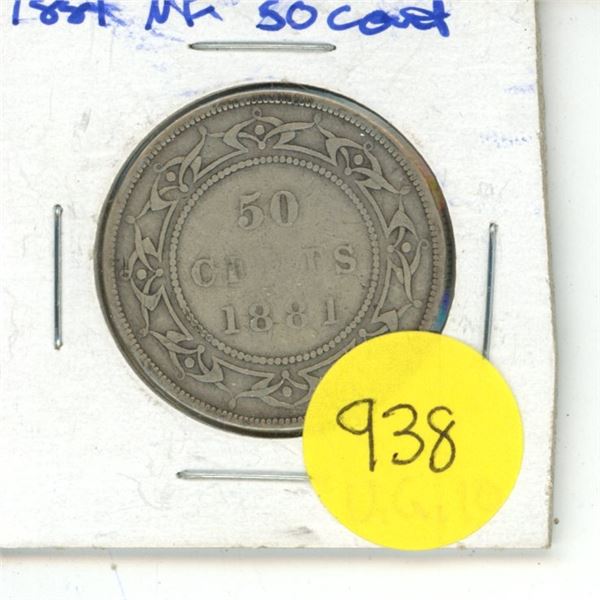 NFLD 50 Cent Coin 1881 VG-10