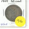 Image 1 : NFLD 50 Cent Coin 1904 VG-8