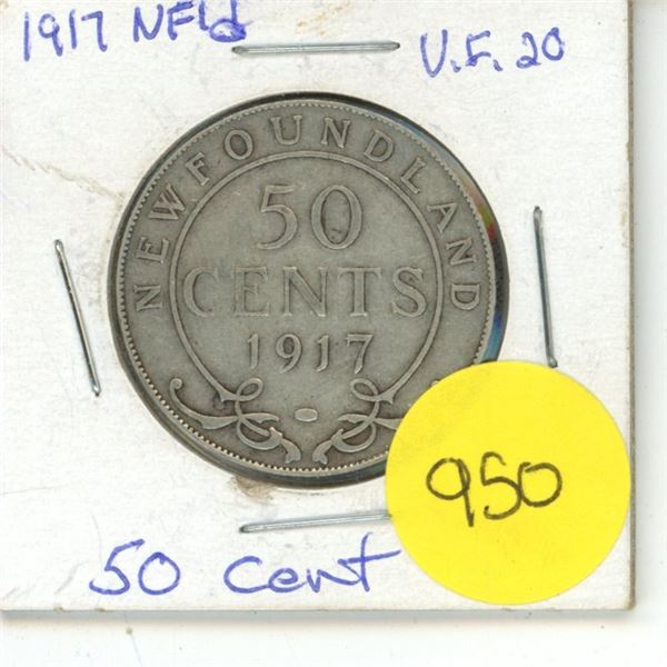 NFLD 50 Cent Coin 1917 VF-20