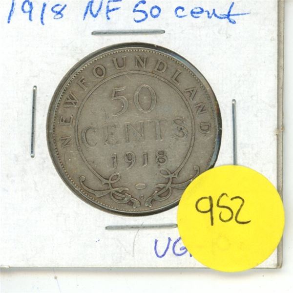 NFLD 50 Cent Coin 1918 VG-10