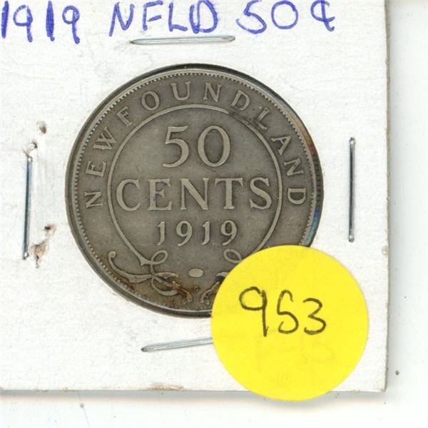 NFLD 50 Cent Coin 1919 F-15