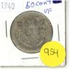 Image 1 : Canadian 50 Cent Coin 1940 VF