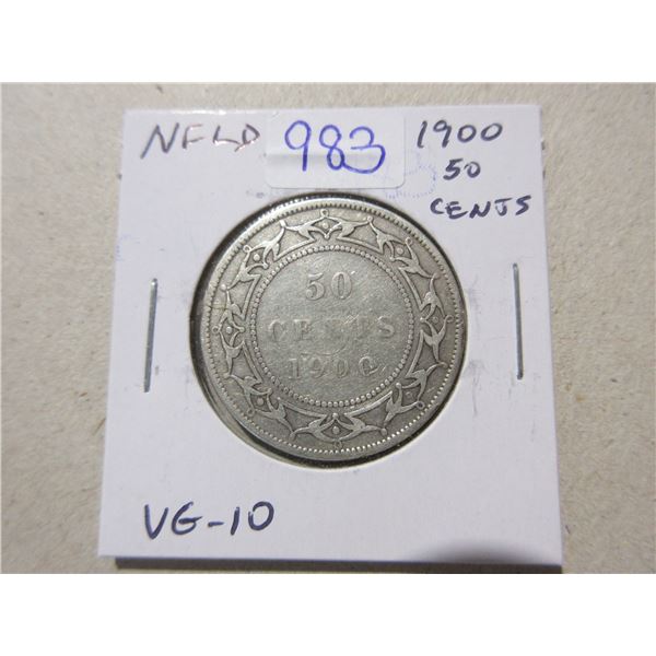 Newfoundland. 1900 Silver 50 Cents. Last issue for Queen Victoria. VG-10.