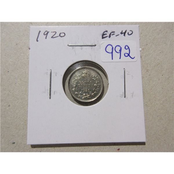 1920 Silver 5 Cents. EF-40.